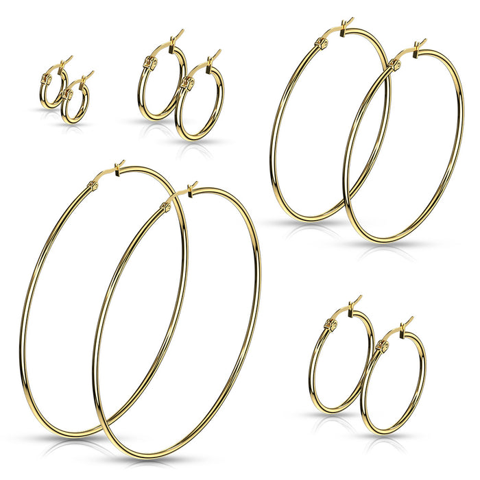 10mm 316L Surgical Stainless Steel Round Hoop Earrings – High Polish & Gold IP Finish - Pic&Mix The Body Jewellery Shop