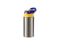 12oz/360ml Sublimation Blanks Kids Stainless Steel Bottle With Silicon Straw & Blue Cap(Silver)