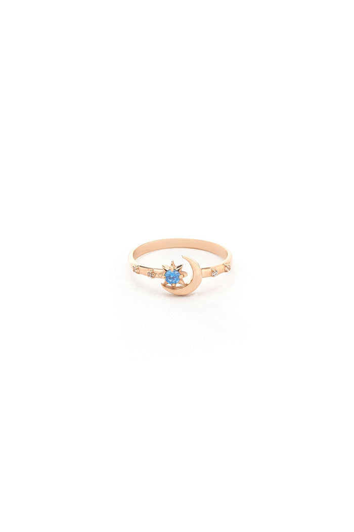 14K Gold Moon Star Ring