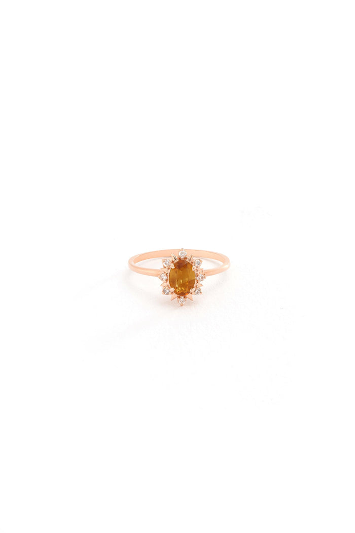 14K Gold Oval Citrine Halo Ring