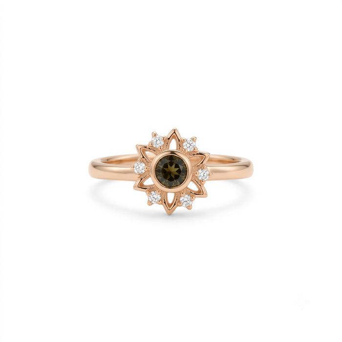 14K Gold Peridot Gemstone Sunburst Ring