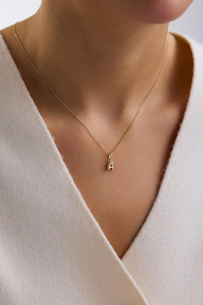 14K Gold Puffy 3D Bubble Initial Letter Pendant Necklace