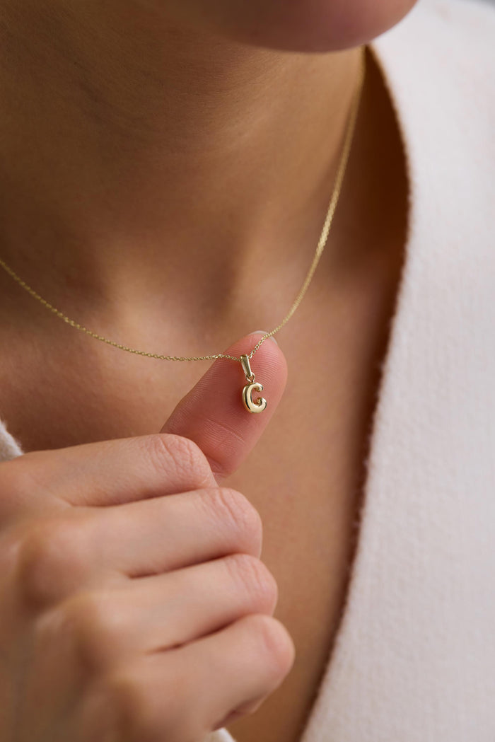 14K Gold Puffy 3D Bubble Initial Letter Pendant Necklace