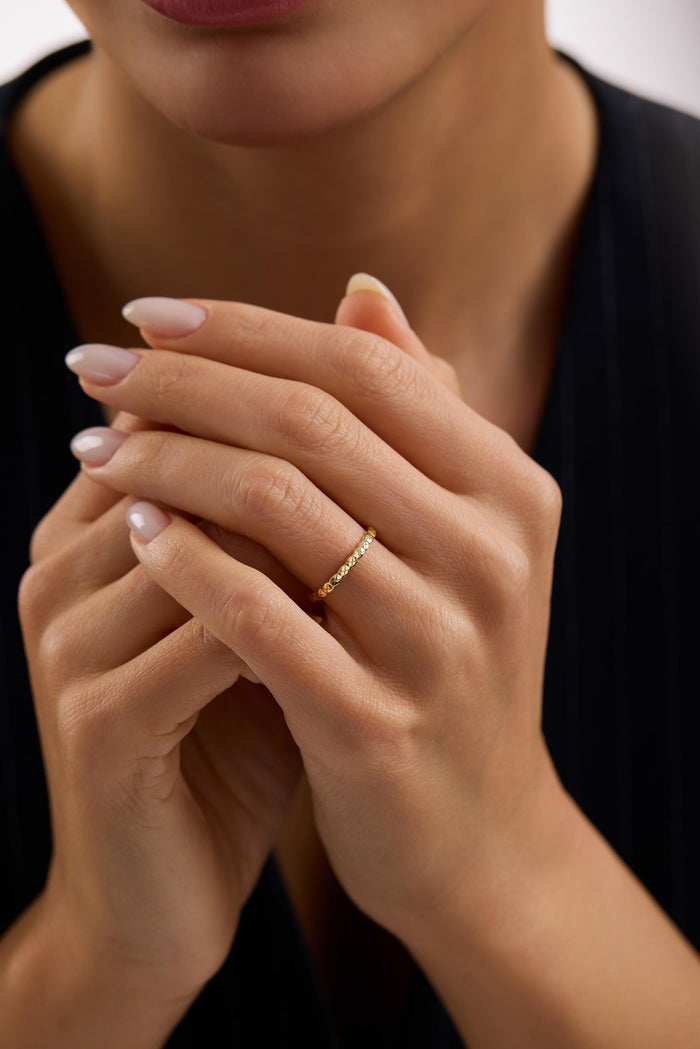 14K Gold Quilted Textured Stacking Band Ring