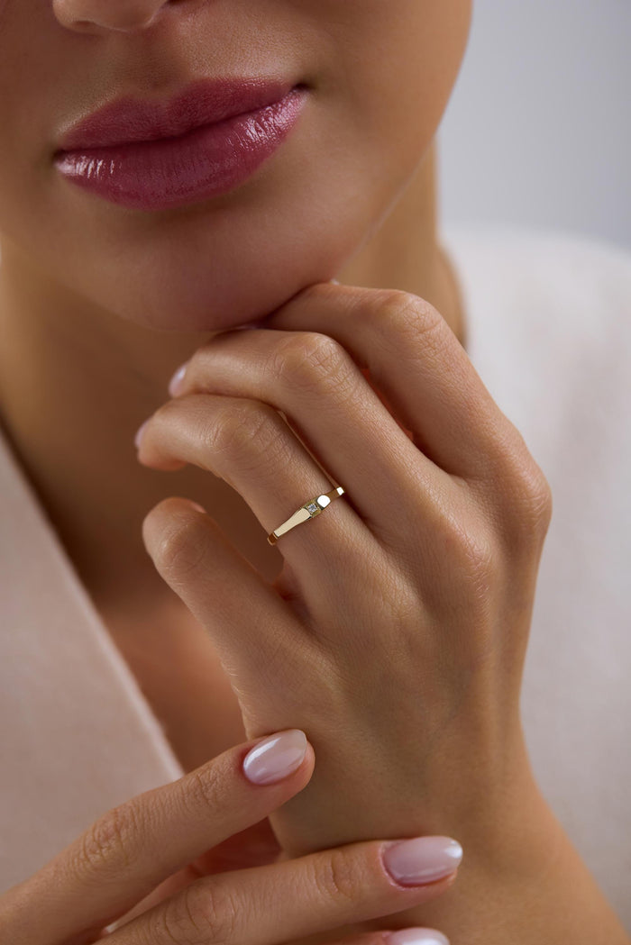 14K Gold Recessed Center Diamond Accent Stacking Ring