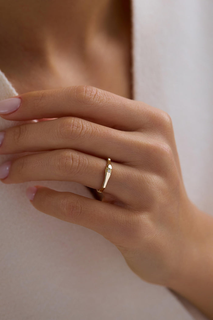 14K Gold Recessed Center Diamond Accent Stacking Ring