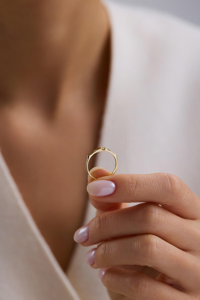 14K Gold Recessed Center Diamond Accent Stacking Ring