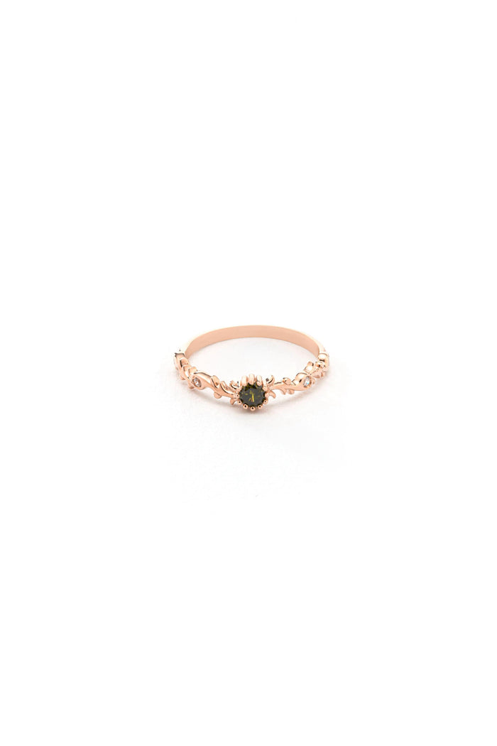 14K Solid Gold 3mm Peridot Ring
