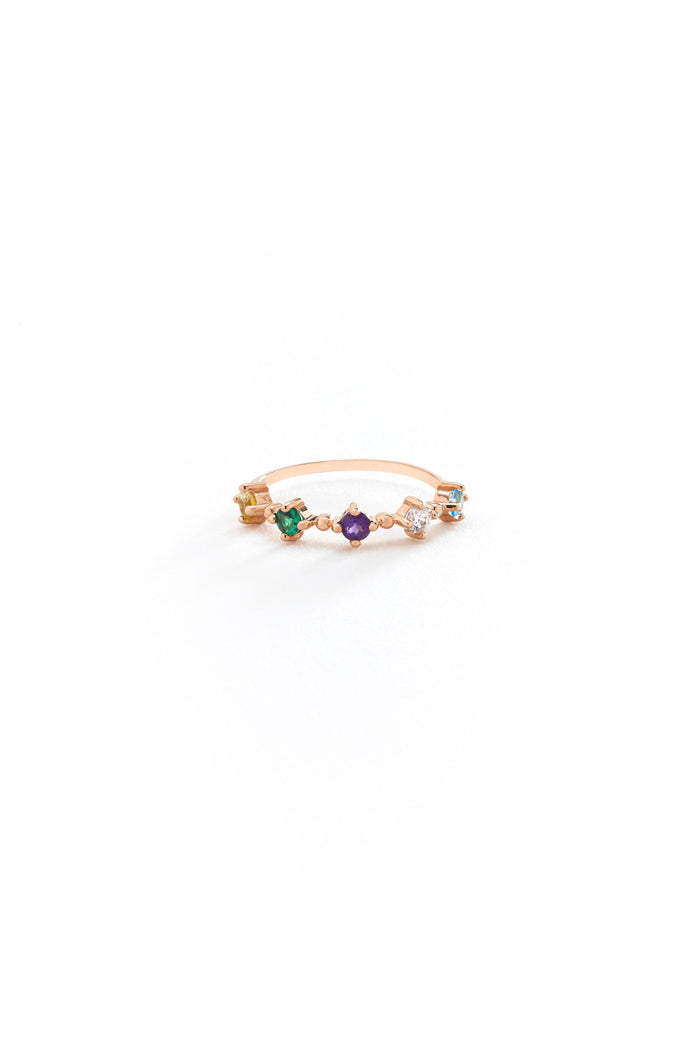14K Solid Gold Multicolor Gemstone Band Ring