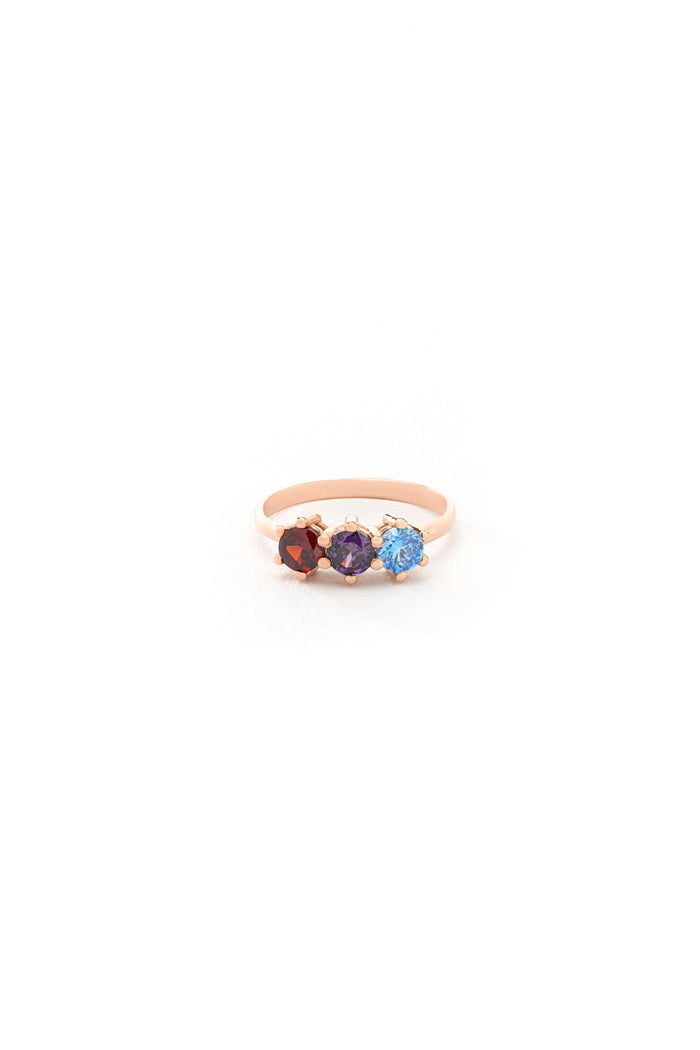 14K Solid Gold Multicolor Three Stone Ring