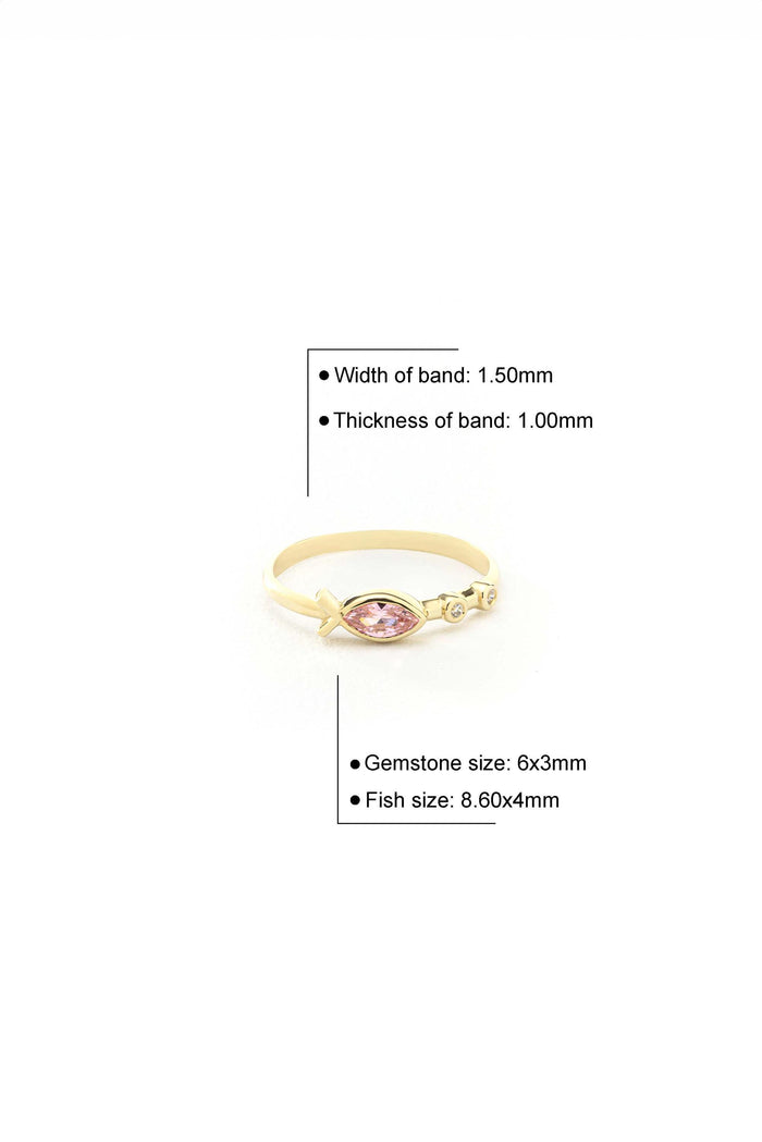 14K Solid Gold Pink Sapphire Fish Ring