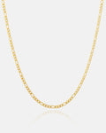 The 2.9mm Figaro Chain (Gold) is showcased on a white background, its slender gold links forming a gentle curve with a subtle reflection underneath.