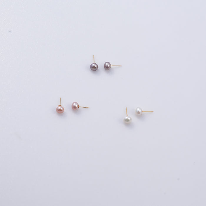 3 Pairs in Natural White, Pink & Lavender Freshwater Pearl Stud Earrings Box