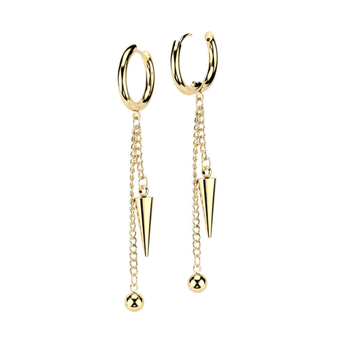 316L Surgical Stainless Steel Ball & Cone Dangle Hinged Hoop Earrings – Hypoallergenic Piercing Jewellery (Pair) - Pic&Mix The Body Jewellery Shop