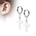 316L Surgical Stainless Steel Cross Dangle Hinged Hoop Earrings – Hypoallergenic Piercing Jewellery (Pair) - Pic&Mix The Body Jewellery Shop