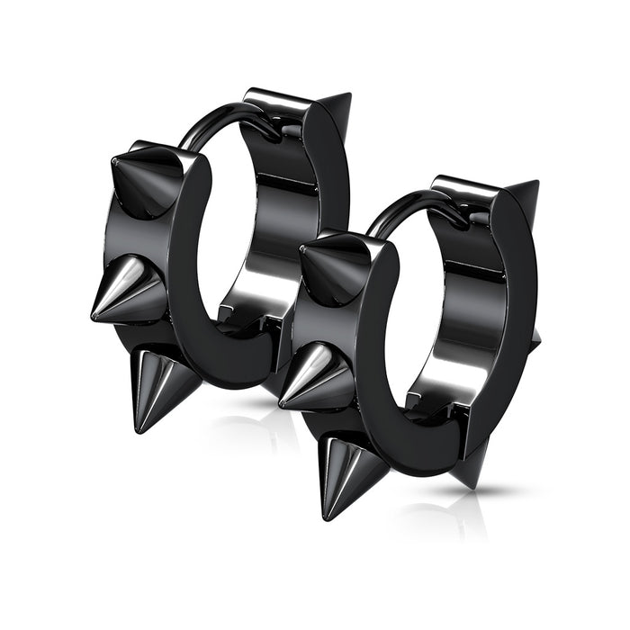 316L Surgical Stainless Steel IP Spike Hoop Earrings – Hypoallergenic Piercing Jewellery (Pair) - Pic&Mix The Body Jewellery Shop