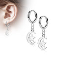 316L Surgical Stainless Steel Cross & Chain Dangle Hinged Hoop Earrings – Seamless Huggie Hoops (Pair) - Pic&Mix The Body Jewellery Shop