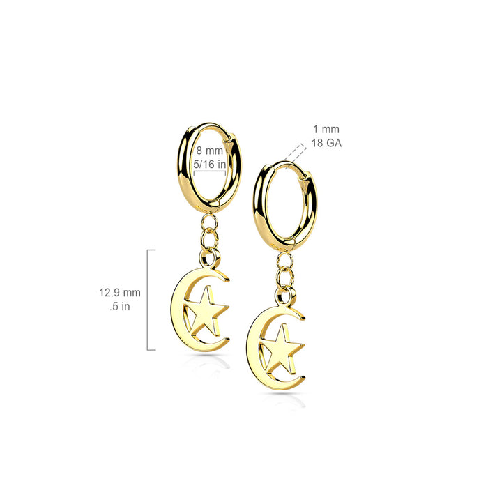 316L Surgical Stainless Steel Cross & Chain Dangle Hinged Hoop Earrings – Seamless Huggie Hoops (Pair) - Pic&Mix The Body Jewellery Shop