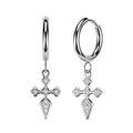 316L Pair of Hinged Hoop Earrings With Pave CZ Cross Dangle - Pic&Mix The Body Jewellery Shop
