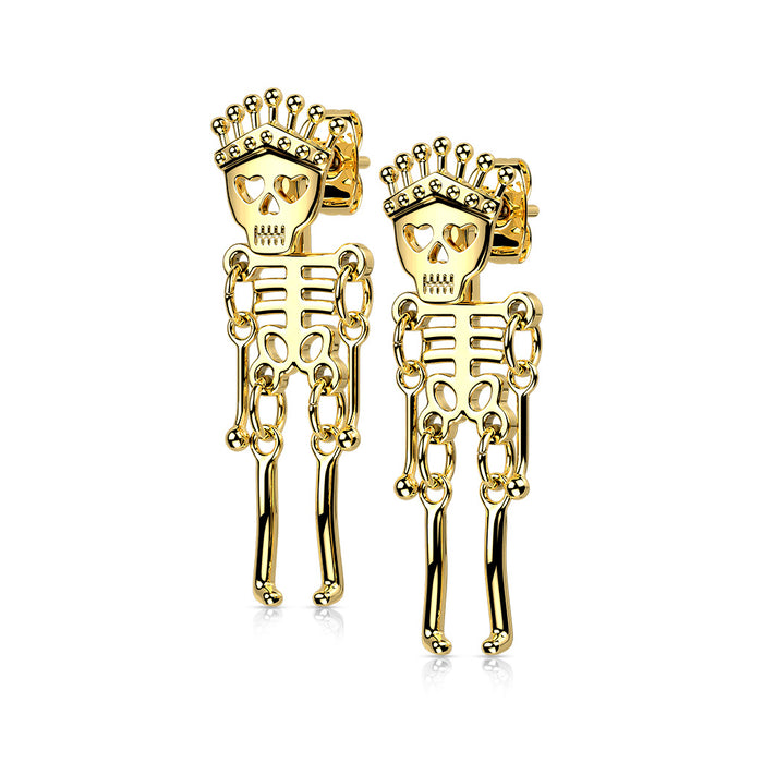 316L Surgical Stainless Steel Skeleton Dangle Stud Earrings – Gothic Piercing Jewellery (Pair) - Pic&Mix The Body Jewellery Shop