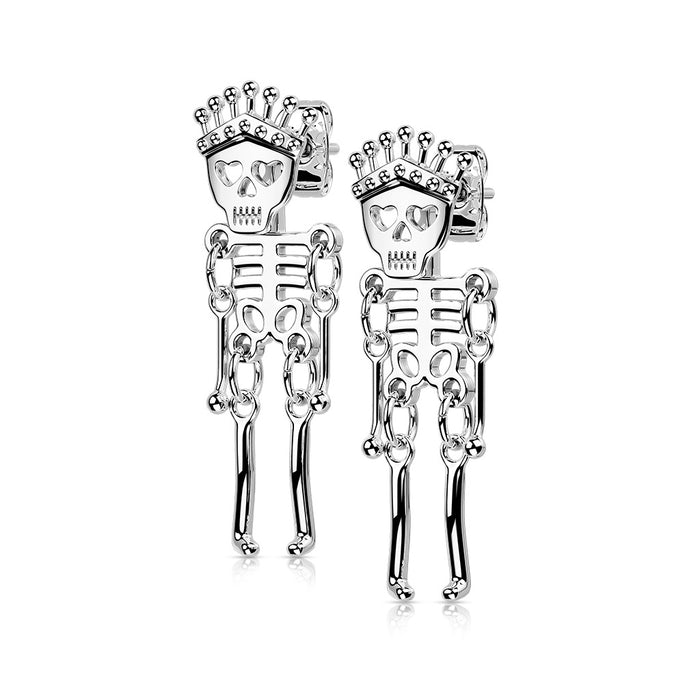 316L Surgical Stainless Steel Skeleton Dangle Stud Earrings – Gothic Piercing Jewellery (Pair) - Pic&Mix The Body Jewellery Shop