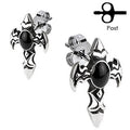316L Surgical Stainless Steel Winged Cross & Onyx Stud Earrings – Gothic Piercing Jewellery (Pair) - Pic&Mix The Body Jewellery Shop