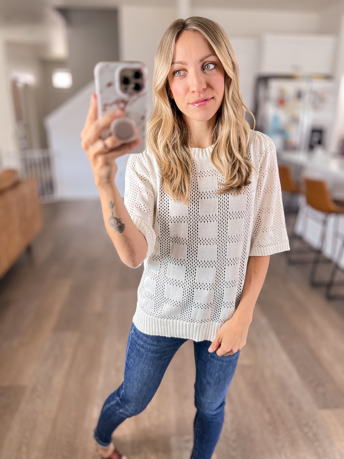 [4 colors] Openwork Round Neck Knit Top