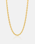 The 4.5mm Cable Chain (Gold) is an 18k gold plated necklace with oval, bevelled links and a polished, reflective finish, displayed against a plain white background.