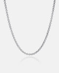 4mm rolo chain silver necklace on a light gray background