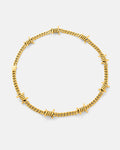 The 6mm Barbed Wire Cuban Chain (Gold) features evenly spaced, twisted barbed accents on an 18k gold-plated chain—displayed against a white background, this bold statement piece is part of the Echoes collection.