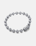 Silver 7mm Ball chain bracelet by statement collective on grey background.