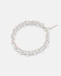 The Statement Collective 925 Sterling Silver 8mm Cable Bracelet showcases diamond-cut cable links and a petite rectangular tag, presented against a plain white background.