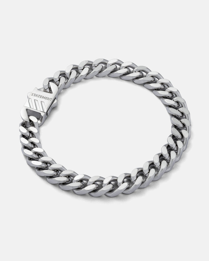 9mm cuban link bracelet in silver on grey background