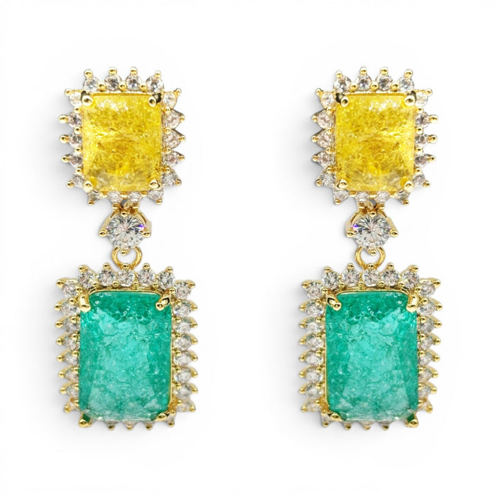 Ally Canary And Emerald Crystal Clip On Earrings In Gold Plated Brass