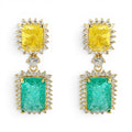 Ally Canary And Emerald Crystal Clip On Earrings In Gold Plated Brass