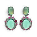 Amedea Black Rhodium Earrings With Green Opal Glass, Pink Ruby, And Clear Crystal