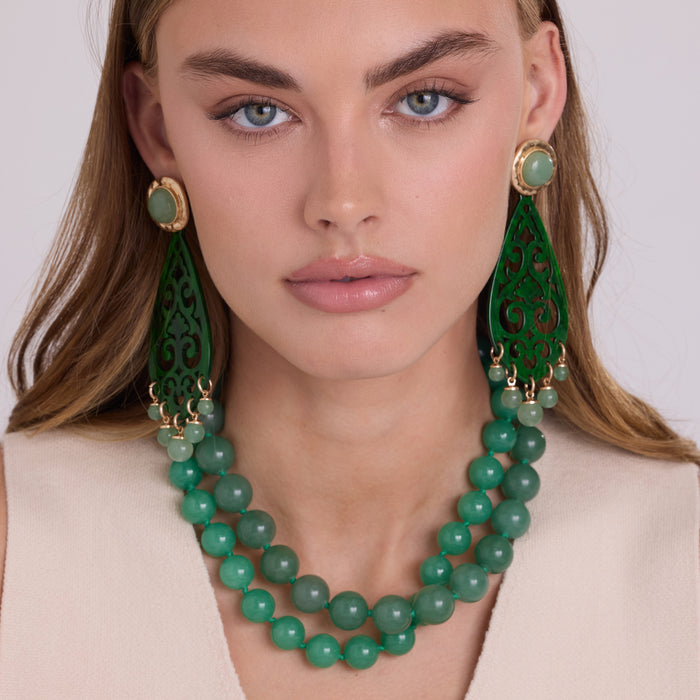 Amelia Jade Green Resin Cut Out With Green Aventurine Drops Earrings
