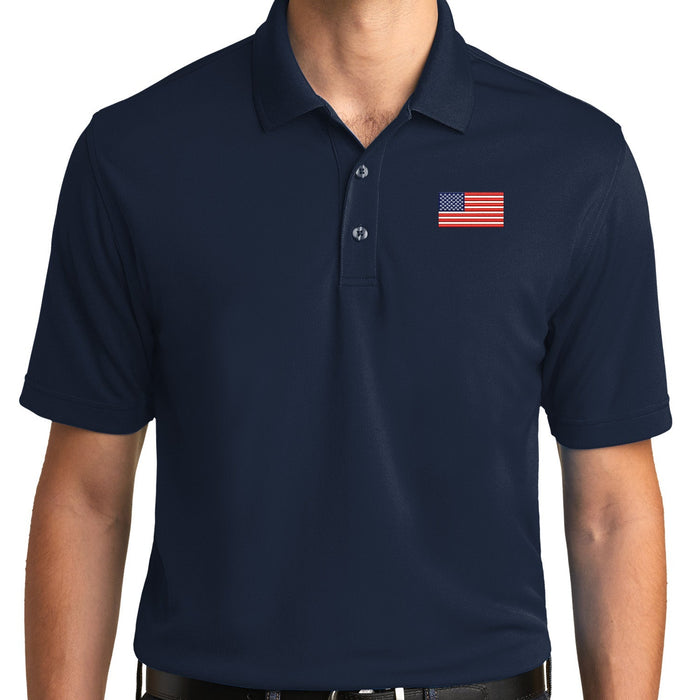American Flag UV Micro-Mesh Polo Shirt- Navy