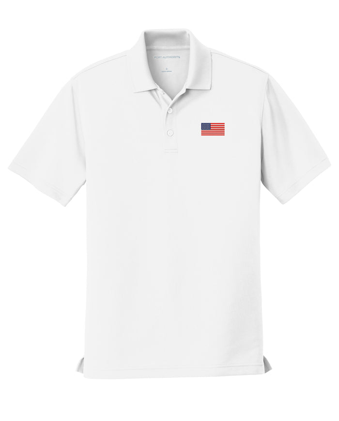 American Flag UV Micro-Mesh Polo Shirt- White