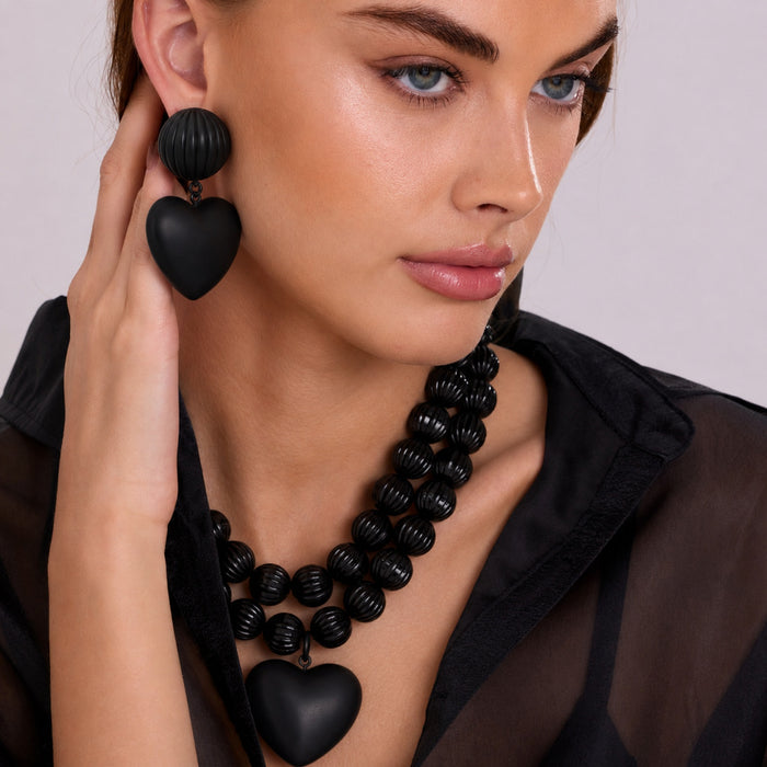 Amour Black Matte Omega Pierced Earrings
