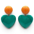 Amour Carved Coral Resin With Jade Resin Heart Drop Earrings