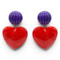 Amour Carved Purple Resin With Ruby Red Resin Heart Drop Earrings