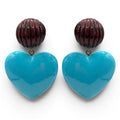 Amour Carved Tortoise Resin With Turquoise Heart Drop Earrings