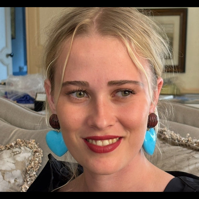 Amour Carved Tortoise Resin With Turquoise Heart Drop Earrings