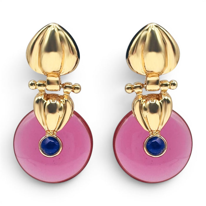 Annie Gold Drop Earring With Pink Tourmaline  Resin Drop