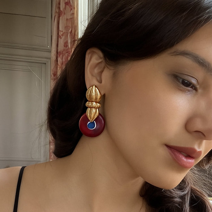 Annie Gold Drop Earring With Pink Tourmaline  Resin Drop