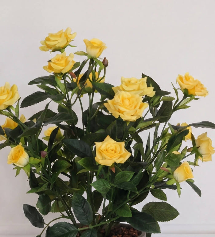 Artificial Rosebush & Grey Pot