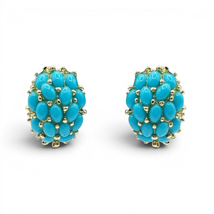 Aruna Multi Stone Glass Turquoise Clip On Earrings In Gold Plating