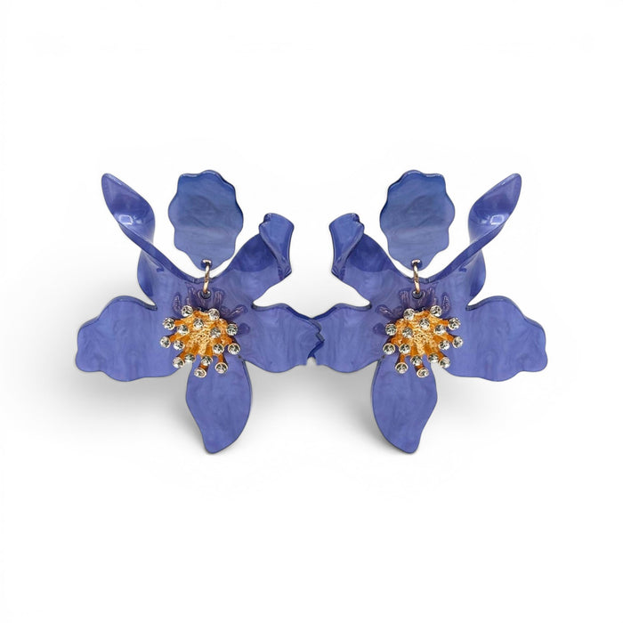 Aurelia Blue Purple Floral Resin Drop Earrings