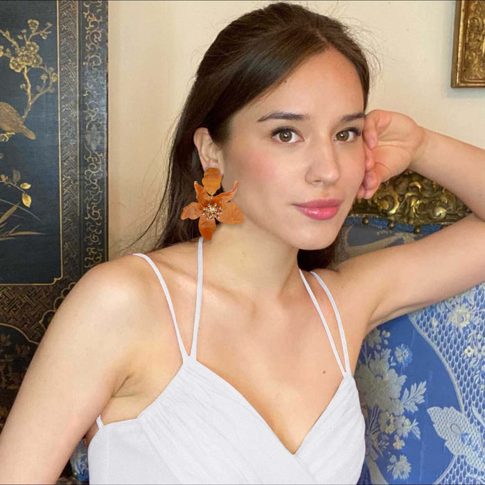 Aurelia Caramel Floral Resin Drop Earrings
